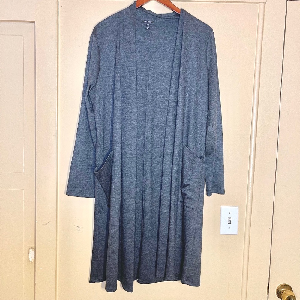 Eileen Fisher Slate Blue Open-Front Long Cardigan